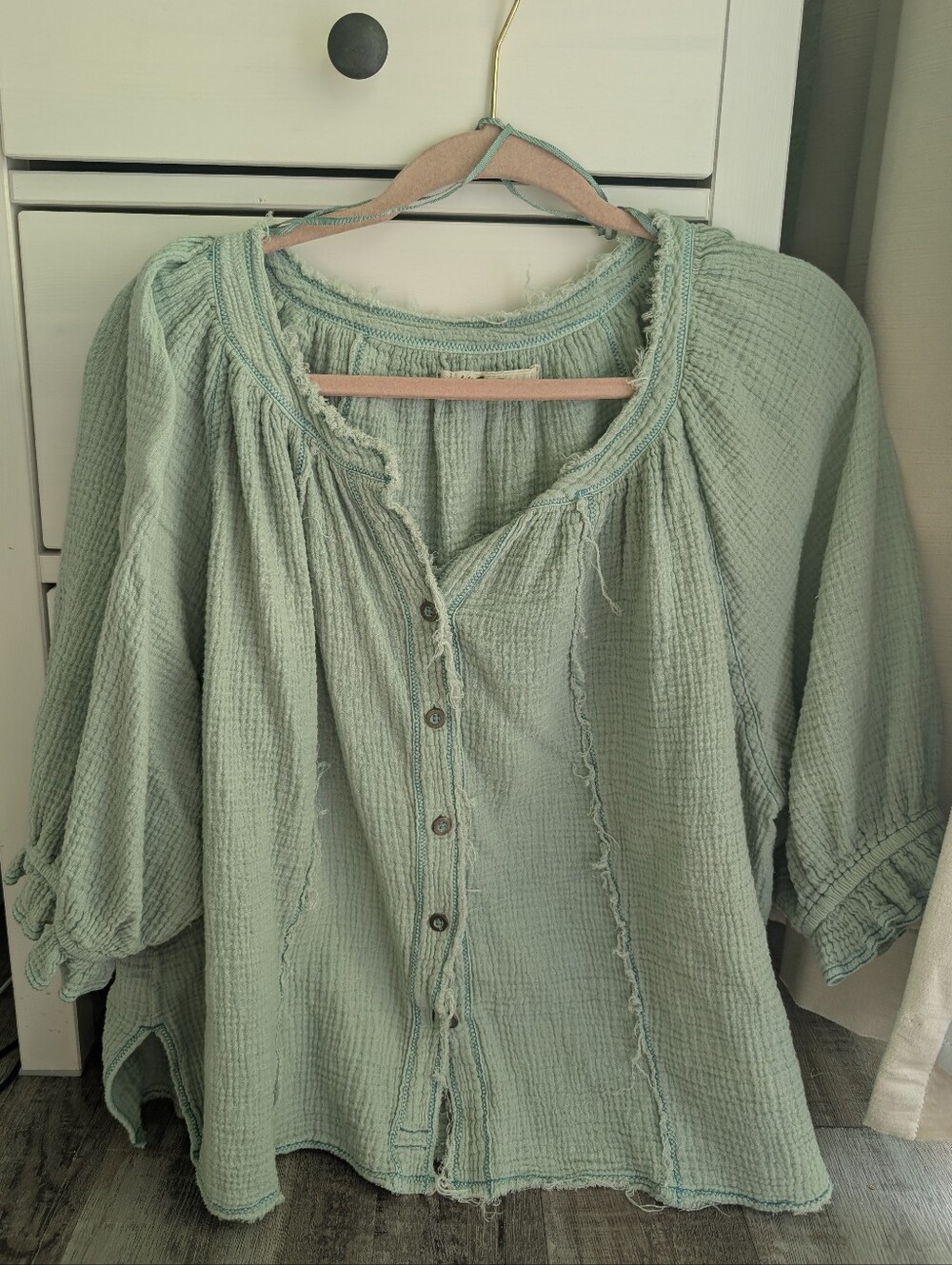 Free People Lucy Swing Top in light Green Women's Button-Front Peasant Top